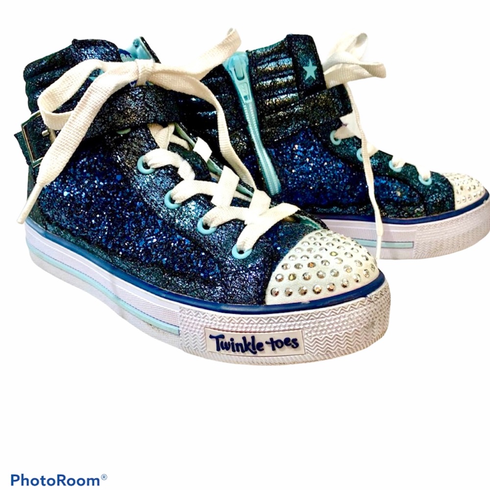 Girls Skechers high-top glitter sneakers